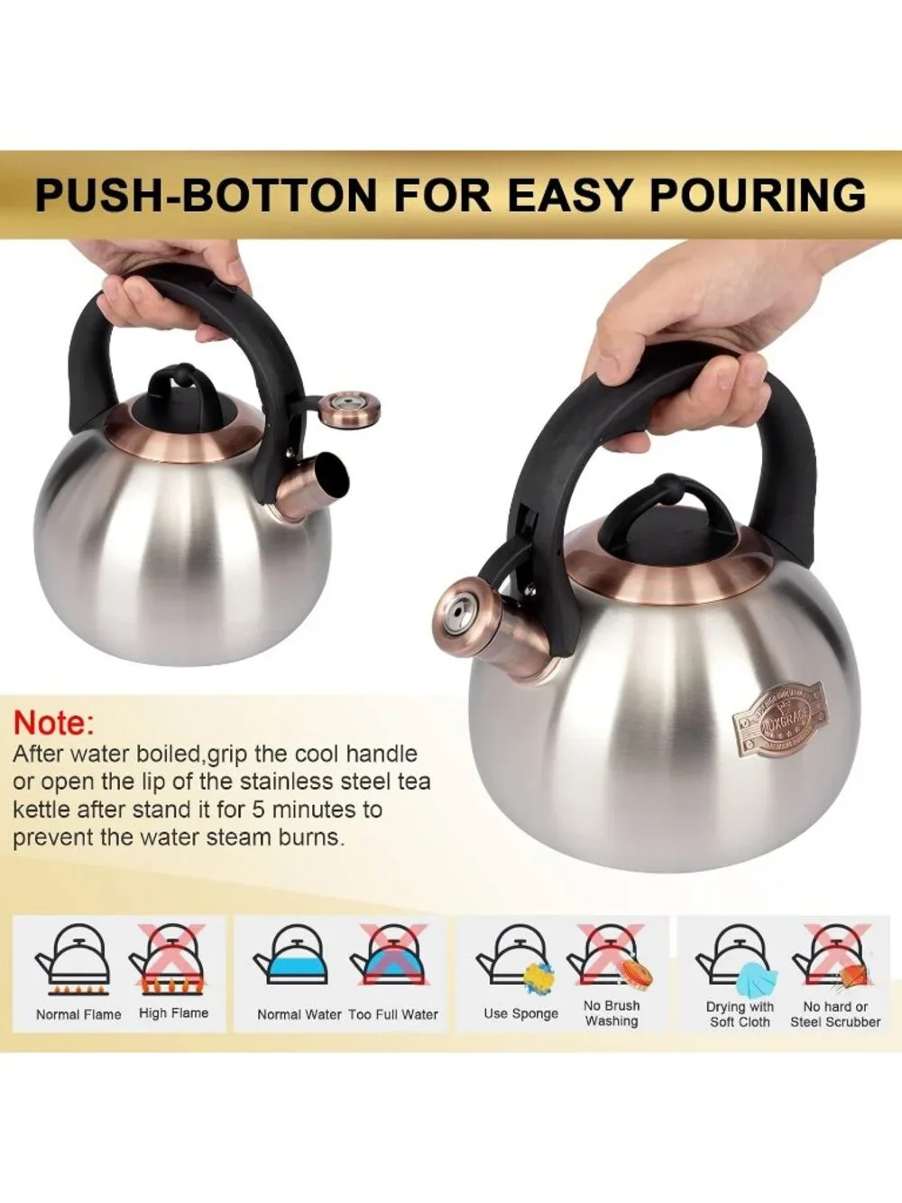Silver Kitchen Whistling Tea Kettle 3.1 Quart Stainless Steel Stovetop Tea Pot